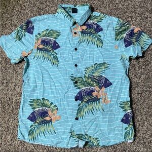 NEFF Tropical Hawaiian Shirt Men's Ocean Fish All Over Size Medium Button Up